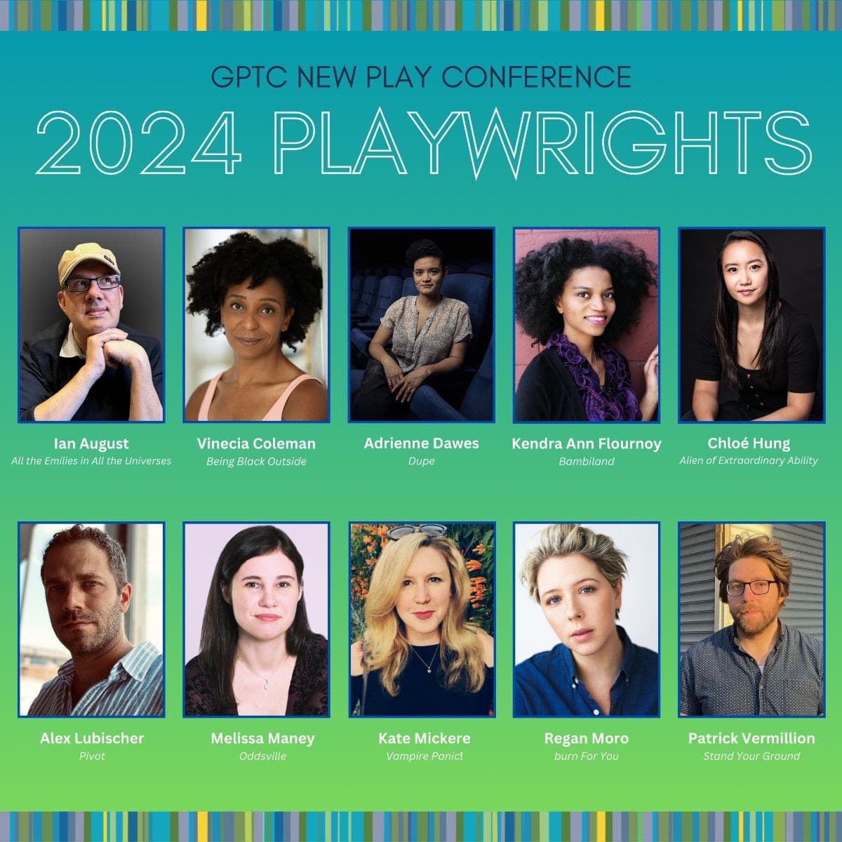 Composite image of the 10 playwrights in the 2024 New Play Conference