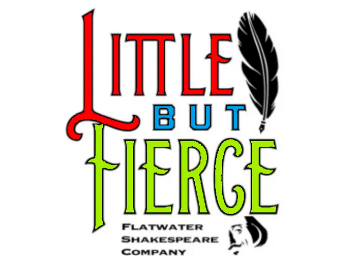 Logo for Little But Fierce program, which includes a feather pen and a stylized William Shakespeare face