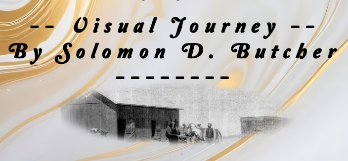 Event title with a background of gold swirls and a small black-and-white image of the side of a barn and possibly people and animals.