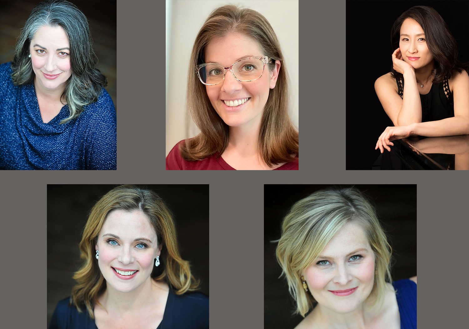 a composite image of five women's headshots